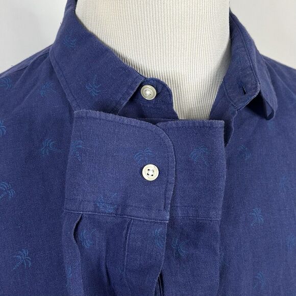 Bonobos Large Slim Fit Shirt 100% Linen Blue Floral Palm Tree Button Front - Picture 4 of 5